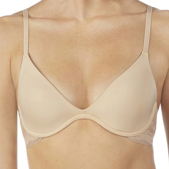 FURLOYGH SALE On Gossamer Basic Lace Nude Plunge Underwire Bra - Sz 32D US/UK. - Picture 1 of 8